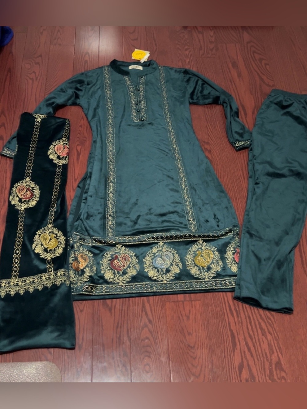 Embroidered Teal Velvet Set
